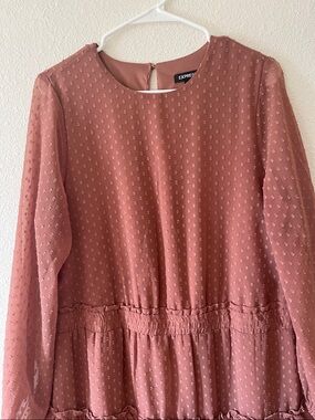 Express Dusty Rose Textured Swiss Dot, tiered Dress L Cottagecore, Romantic